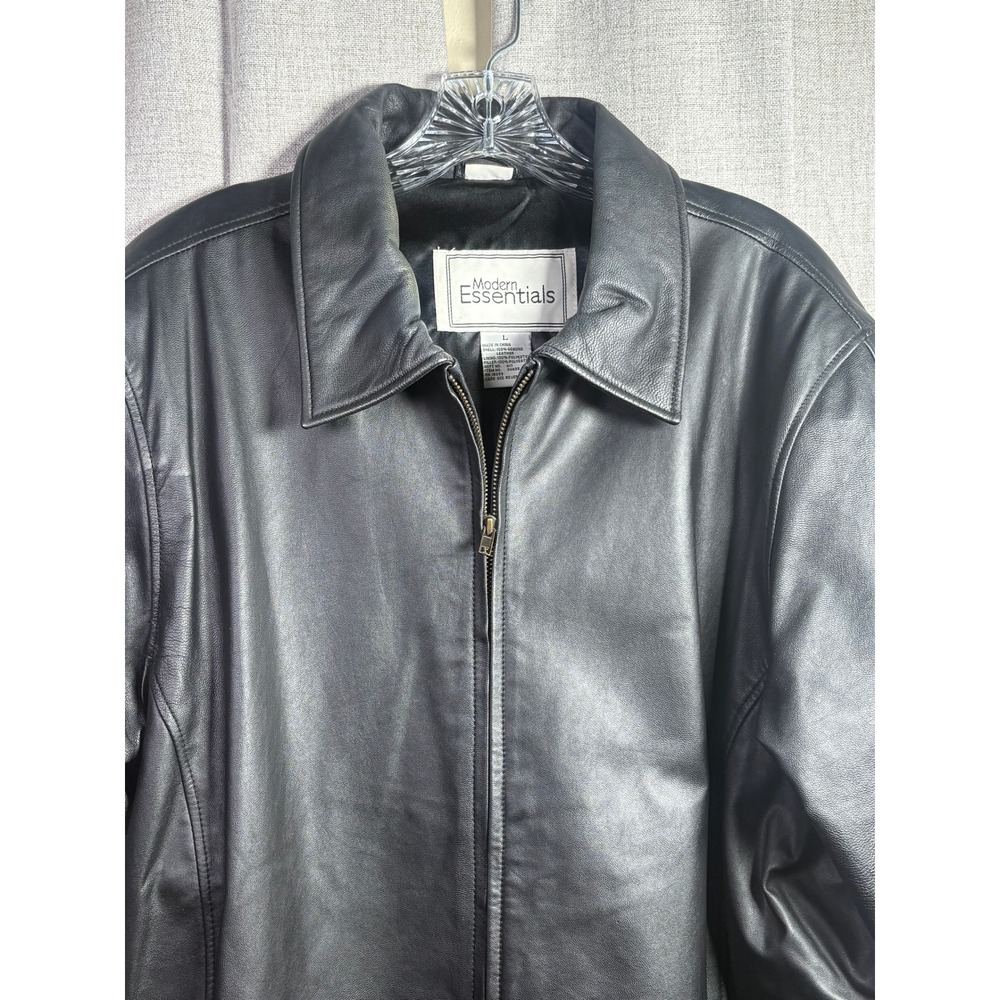 Modern Essentials Black Genuine Leather Full Zip Jacket Coat Size L 30235